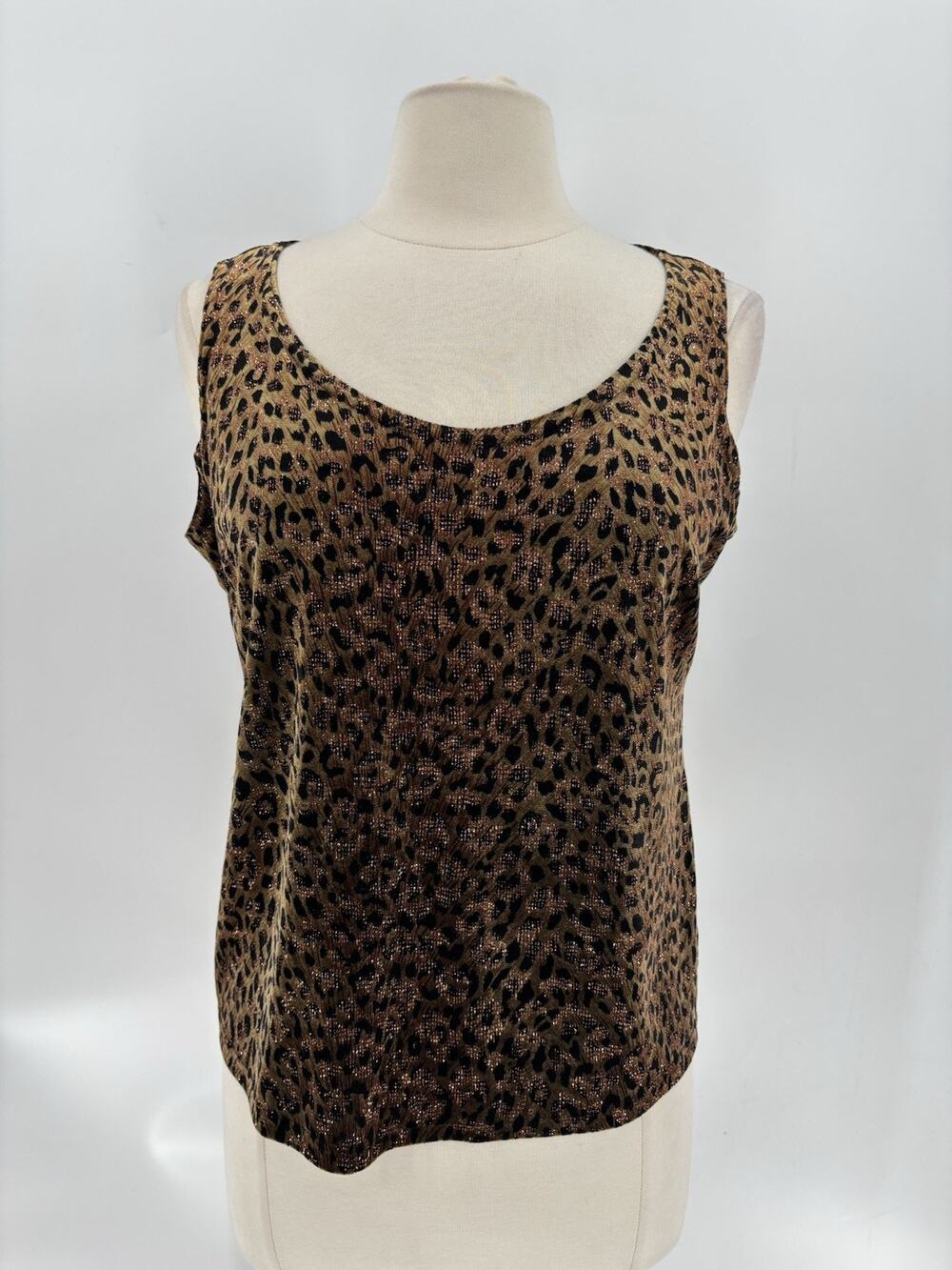 Vintage After Dark Leopard Metallic Tank Top Animal Print Brown 90s Glam Party M